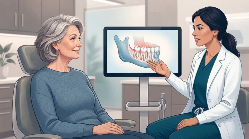 A perda de densidade óssea pode envolver os maxilares, mas não significa que os dentes cairão diretamente por causa da osteoporose.