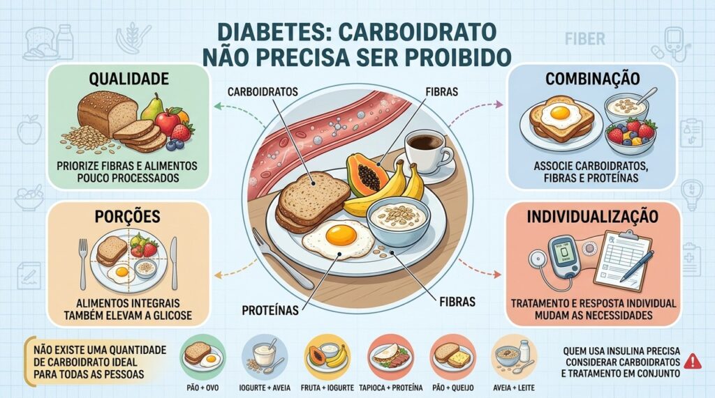 Qualidade, combinação, porções e tratamento individual orientam o consumo de carboidratos no diabetes.