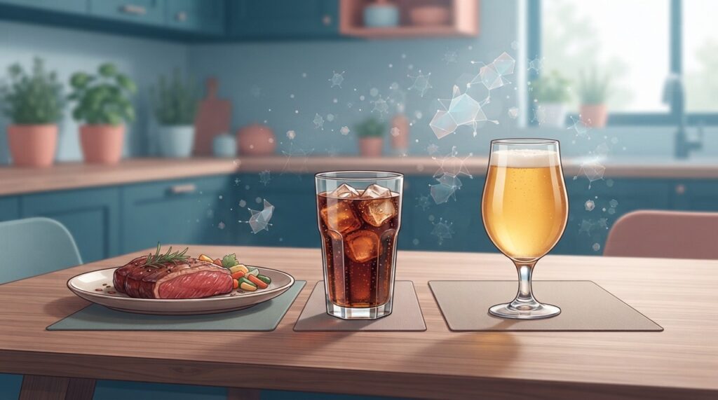 Trocar bebidas açucaradas e álcool por opções sem açúcar pode ajudar a reduzir fatores que favorecem a hiperuricemia.