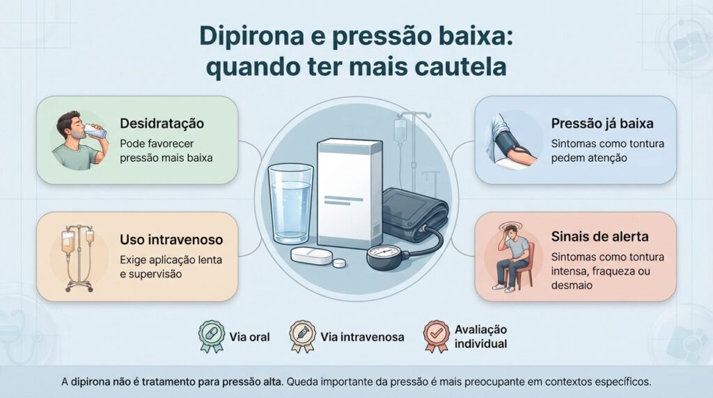 Desidratação, pressão já baixa e uso intravenoso são situações em que a dipirona merece atenção especial.