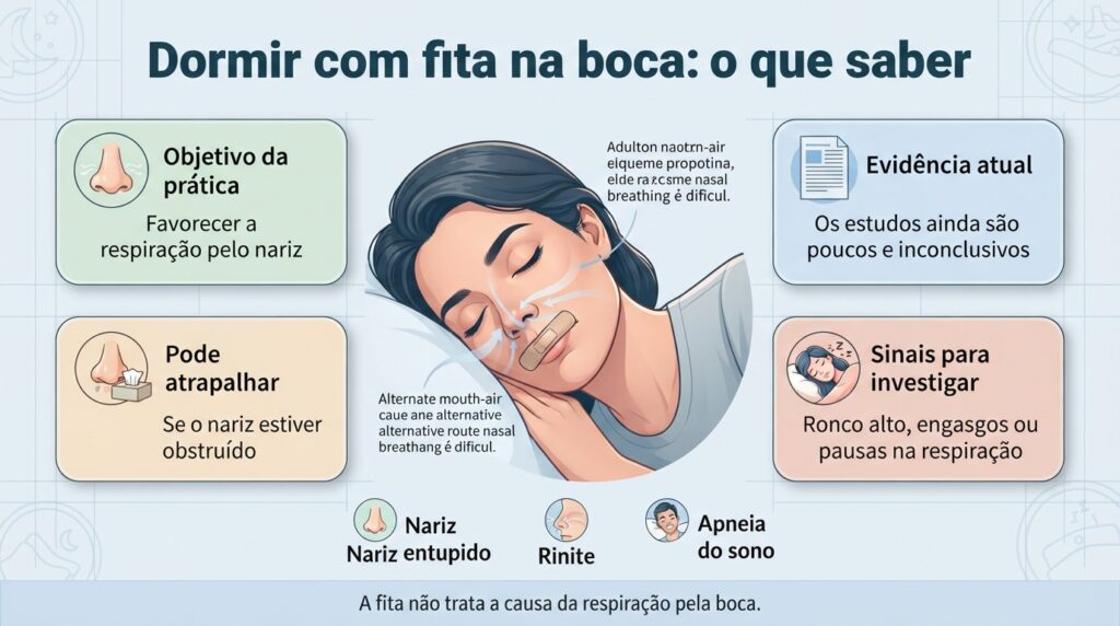 A fita pode limitar a respiração pela boca sem resolver a causa do problema.