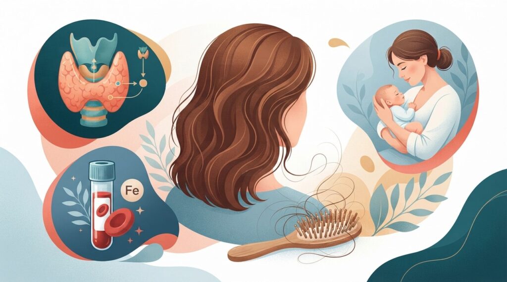 Estresse é apenas uma das possíveis causas de queda difusa; tireoide, deficiência de ferro e pós-parto também podem estar envolvidos.