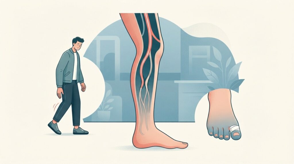 Pés frios e feridas que cicatrizam devagar também podem aparecer quando a circulação arterial está comprometida.