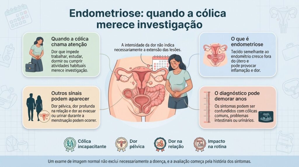 A endometriose deve ser investigada quando a dor menstrual é recorrente e começa a limitar a vida cotidiana.