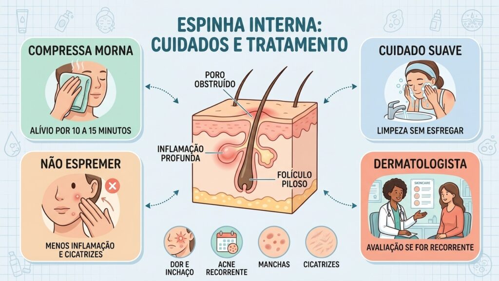 Cuidados suaves, evitar espremer e buscar orientação dermatológica ajudam a controlar a acne profunda.