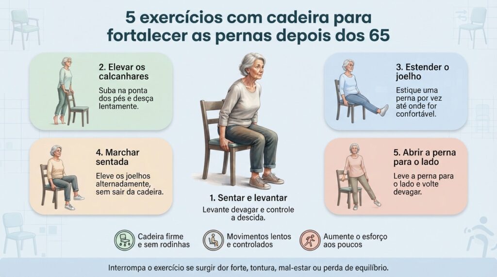 Cinco movimentos com uma cadeira podem ajudar a trabalhar coxas, quadris e panturrilhas de forma gradual.