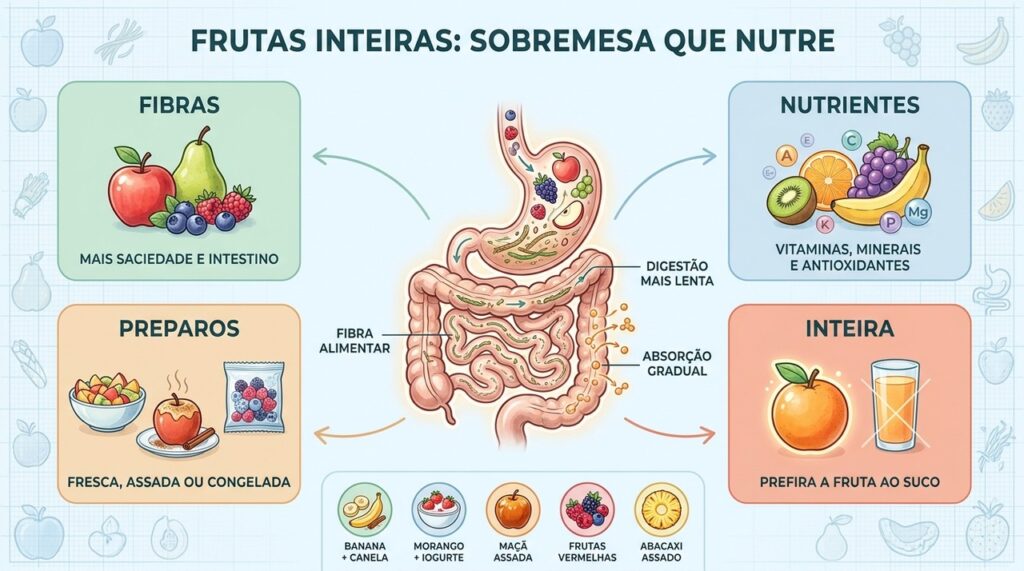 Fibras, nutrientes e preparos simples tornam a fruta inteira uma sobremesa inteligente.