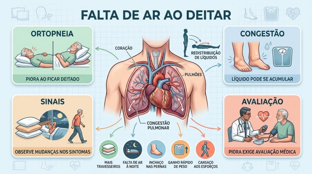 Ortopneia, congestão, inchaço e ganho de peso podem sinalizar piora cardíaca.