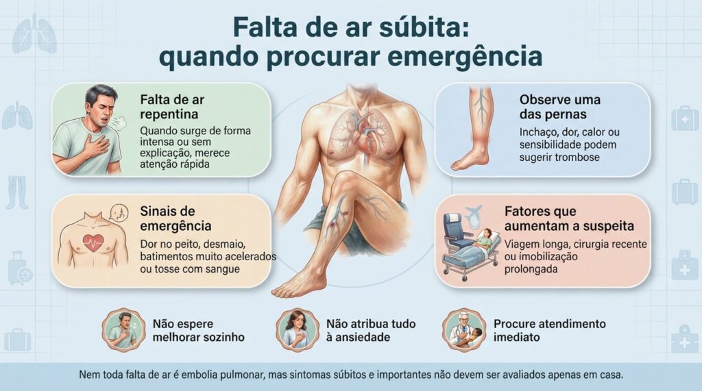 Uma embolia pulmonar pode acontecer quando um coágulo formado em uma veia profunda chega aos vasos dos pulmões.