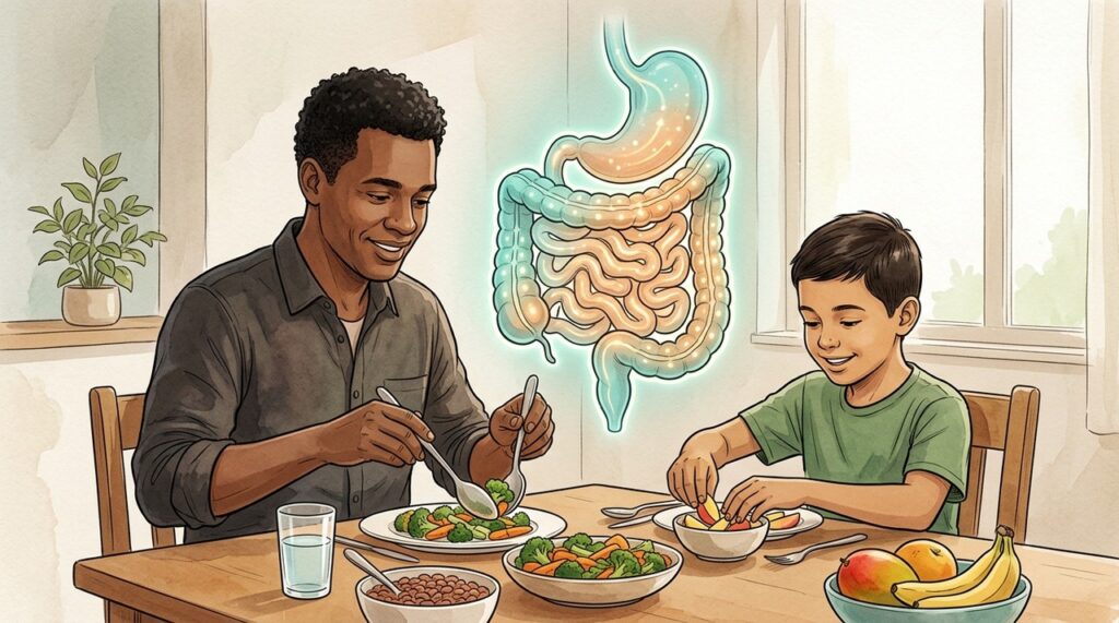 O exemplo dos adultos influencia escolhas alimentares e reduz a dependência de ultraprocessados.