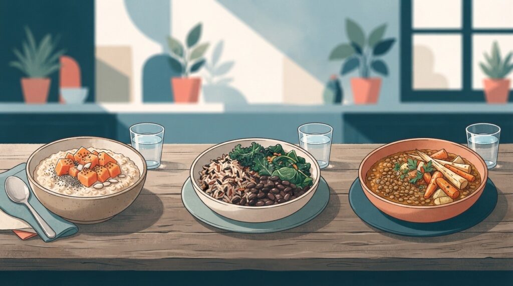 Distribuir diferentes fontes de fibras ao longo do dia ajuda a tornar a alimentação mais variada e prática.