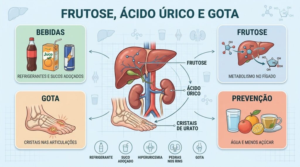 Frutose, bebidas adoçadas e ácido úrico se conectam por mecanismos metabólicos que merecem atenção.