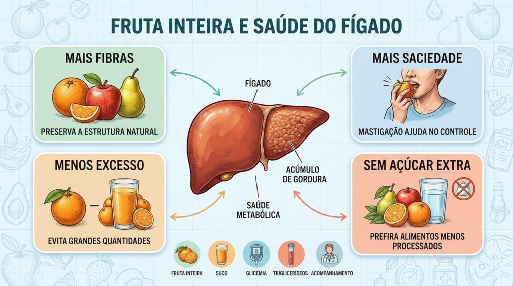 Fibras, saciedade e menor consumo excessivo favorecem escolhas alimentares para o fígado.