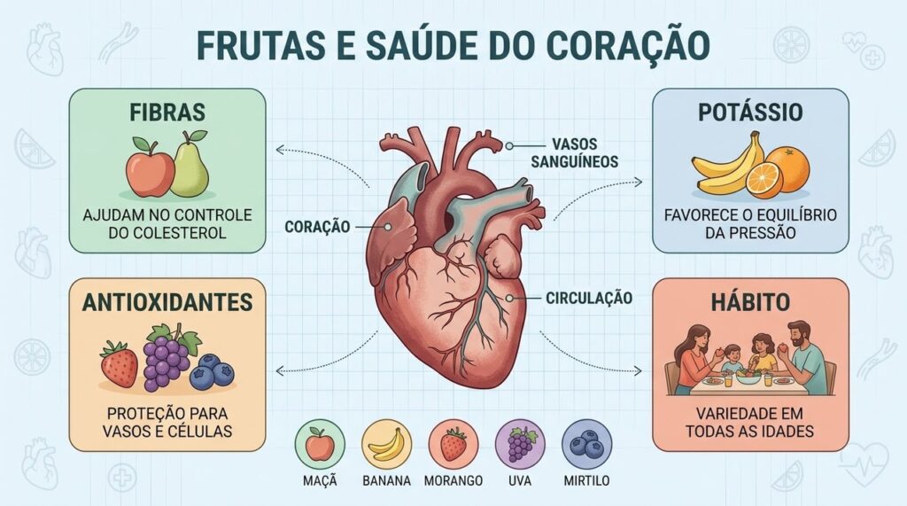 Maçã, banana, morango, uva e mirtilo oferecem nutrientes cardioprotetores.