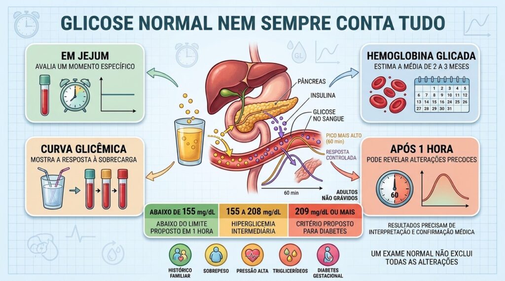 Jejum, hemoglobina glicada e curva glicêmica oferecem informações complementares sobre o metabolismo.