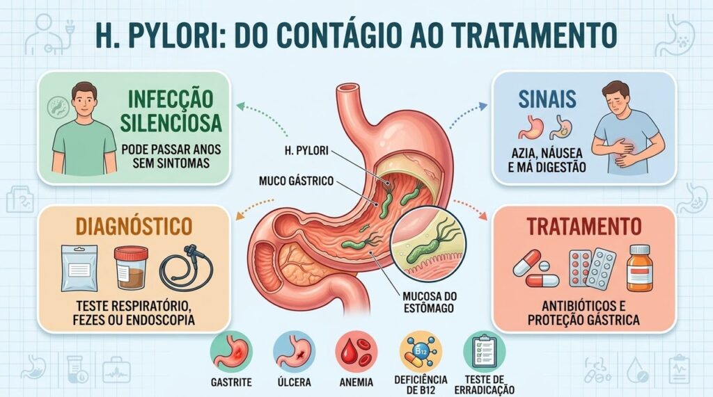 Infecção silenciosa pode evoluir para gastrite, úlcera e outras complicações digestivas.
