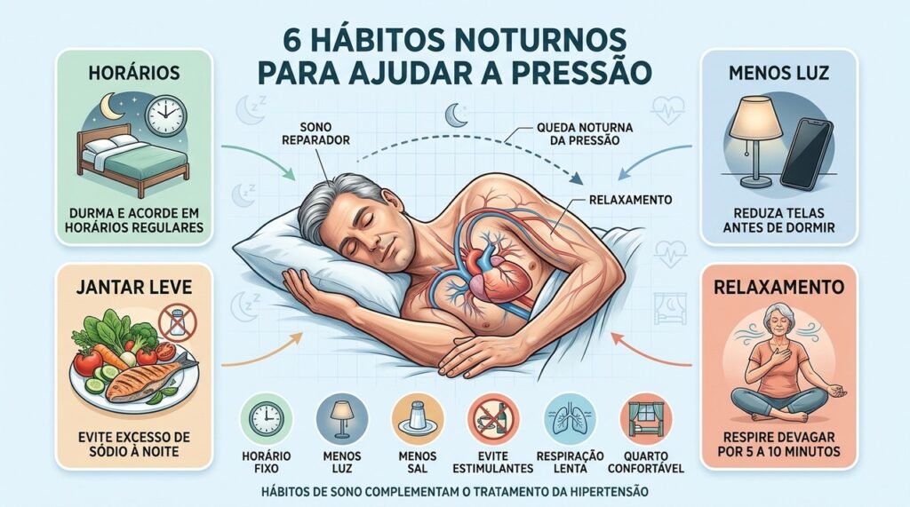 Horários regulares, menos sal, pouca luz e relaxamento favorecem o controle da pressão.