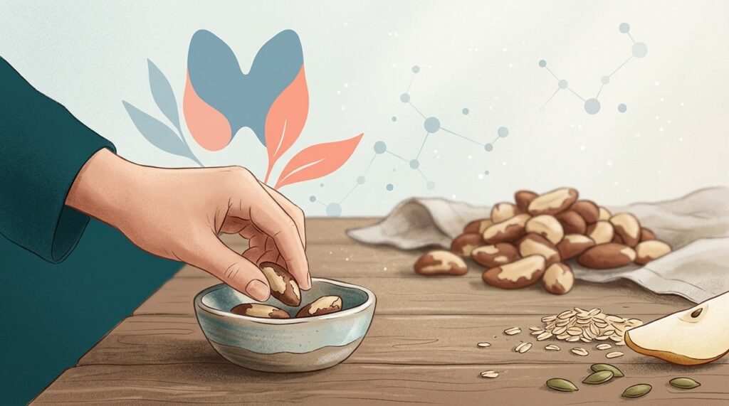 Como a quantidade de selênio varia e pode ser alta, uma pequena porção de castanha-do-pará costuma ser suficiente.