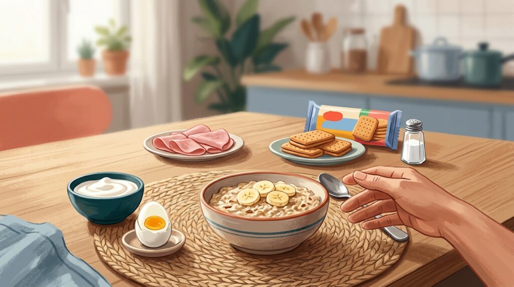 Frutas, aveia, ovos e alimentos menos processados podem fazer parte de um café da manhã favorável ao controle da pressão.