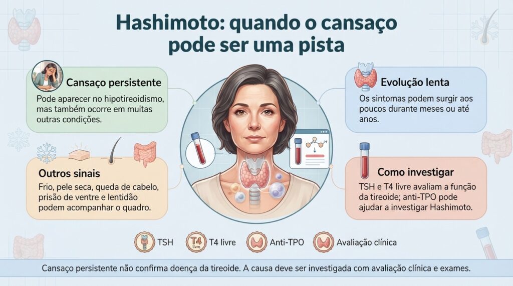 Sintomas persistentes associados a alterações da tireoide precisam ser investigados com avaliação clínica e exames de sangue.