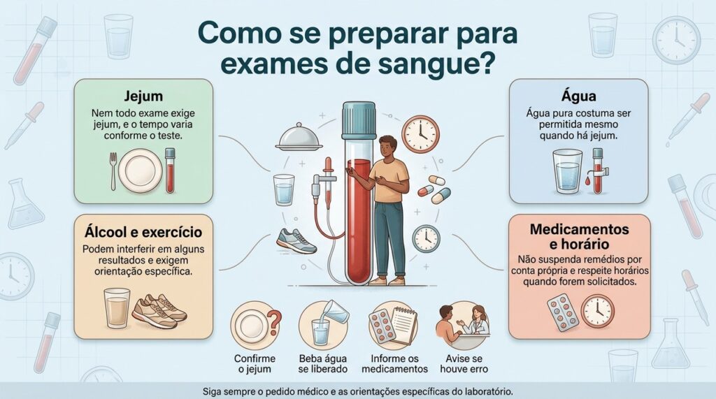 Um preparo correto reduz interferências e ajuda o resultado do exame a refletir melhor a condição real da pessoa.