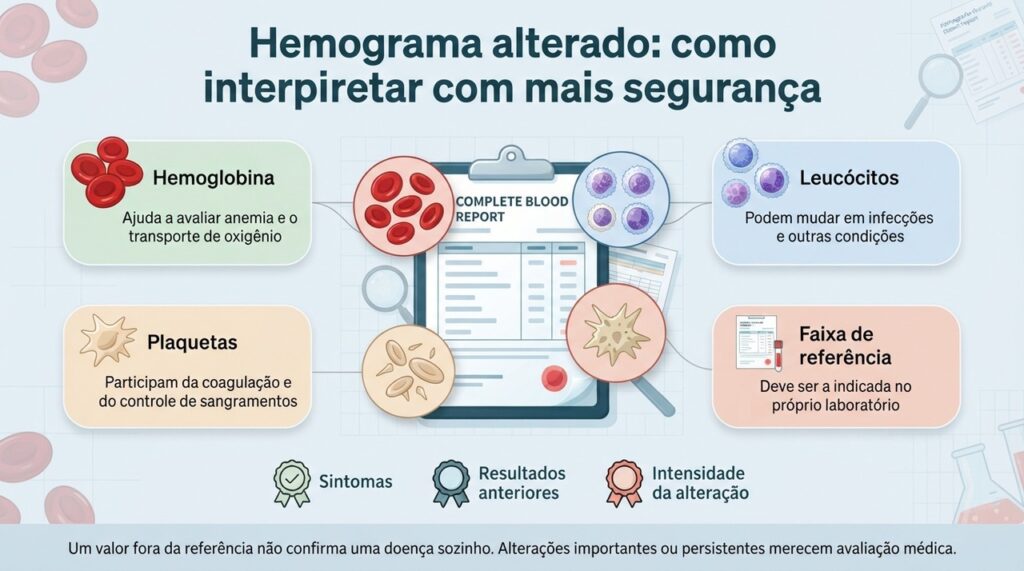 A importância de uma alteração no hemograma depende do valor, dos sintomas e do conjunto do exame.