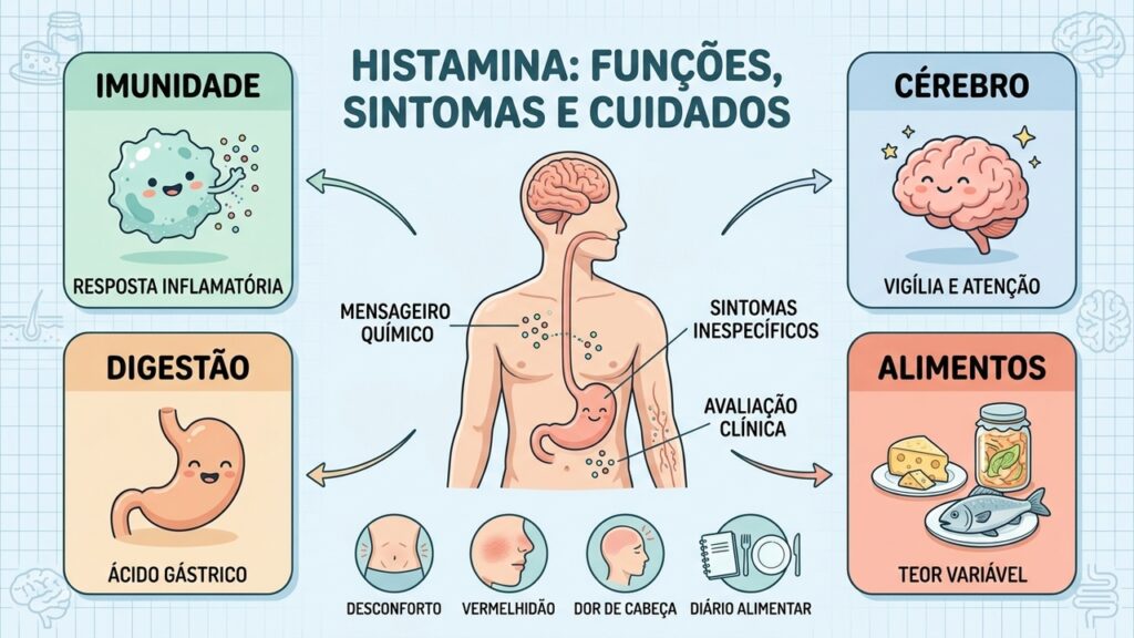 Conheça as funções da histamina, os possíveis sintomas, os alimentos associados e os cuidados diagnósticos.