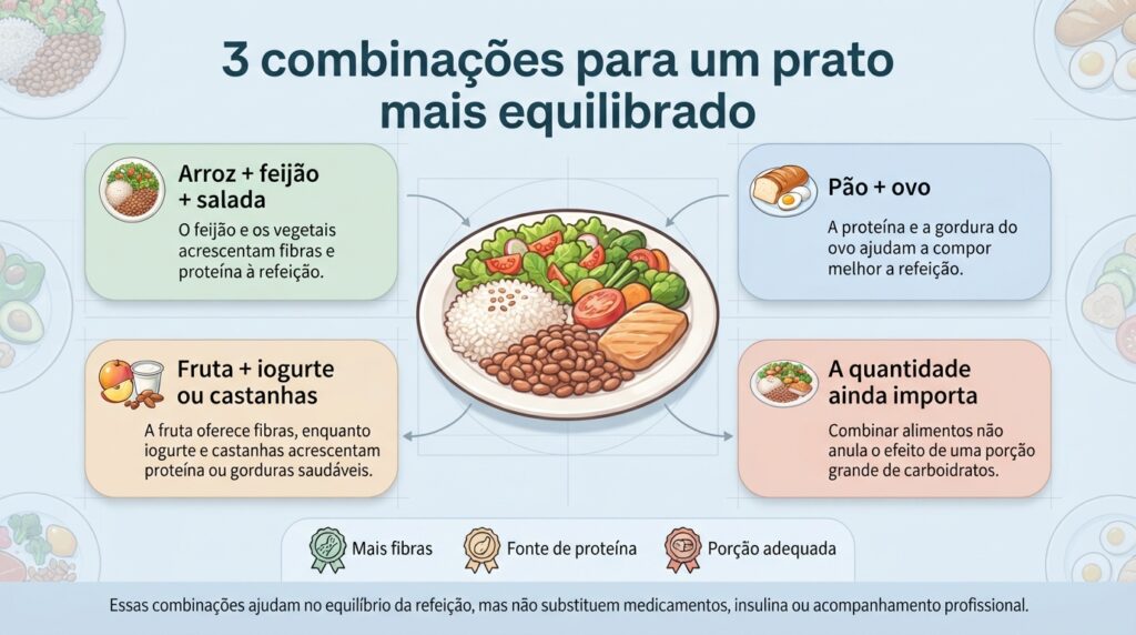 Fibras, proteínas e gorduras saudáveis podem tornar a digestão da refeição mais lenta, sem eliminar a importância da quantidade de carboidratos.