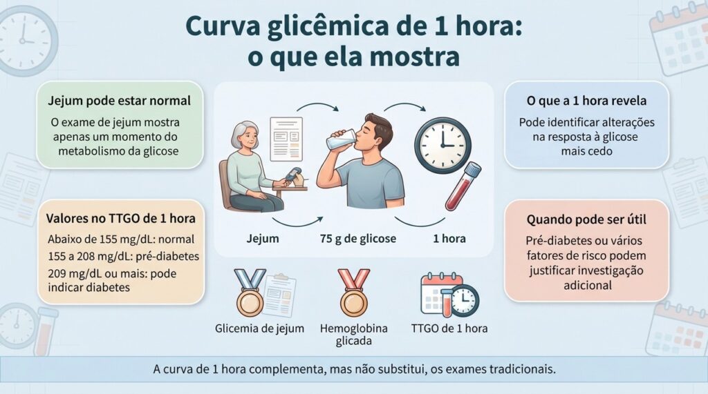 A medida de 1 hora no TTGO pode acrescentar informações quando o jejum não mostra toda a resposta do organismo à glicose.