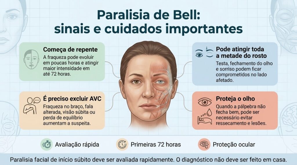 Avaliação precoce ajuda a confirmar a causa, excluir AVC e iniciar o tratamento adequado quando indicado.