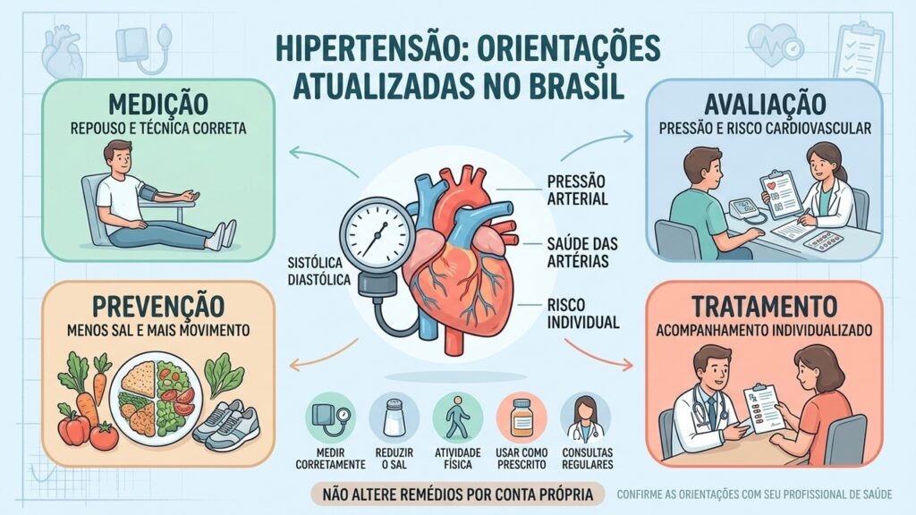 Medição adequada, prevenção cardiovascular, avaliação individual e tratamento contínuo são pilares do cuidado com a hipertensão.