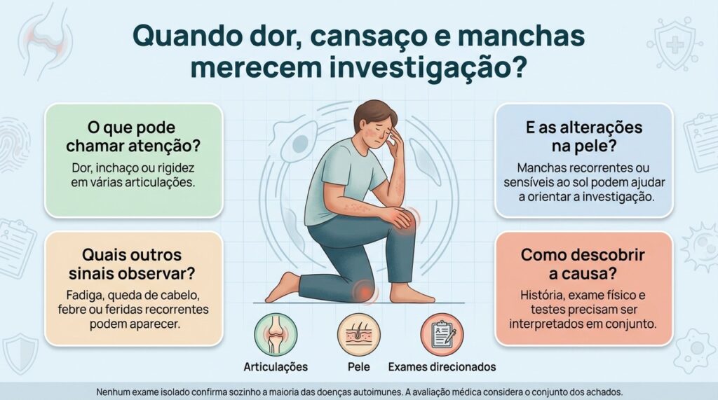 Sintomas em diferentes partes do corpo podem apontar para uma causa sistêmica, mas a investigação precisa considerar o quadro completo.