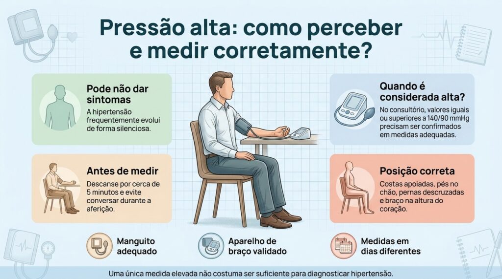 A técnica correta e a repetição das medidas ajudam a distinguir uma elevação ocasional de uma pressão persistentemente alta.
