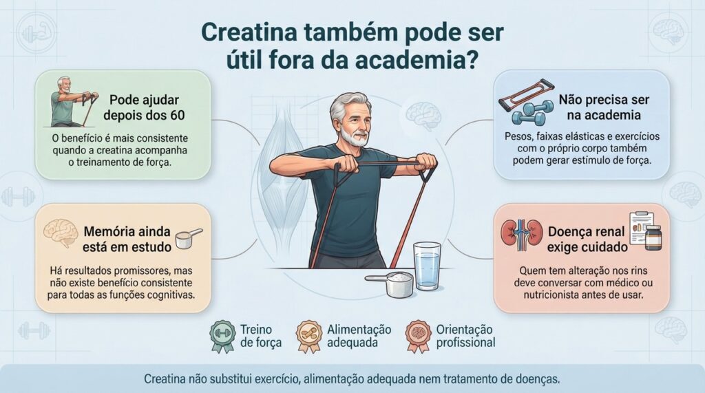 A creatina pode ter utilidade além do esporte, especialmente para idosos que praticam exercícios de força com orientação adequada.