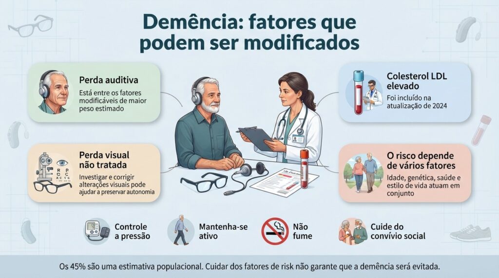 A comissão do The Lancet reuniu 14 fatores modificáveis associados ao risco de demência em diferentes fases da vida.