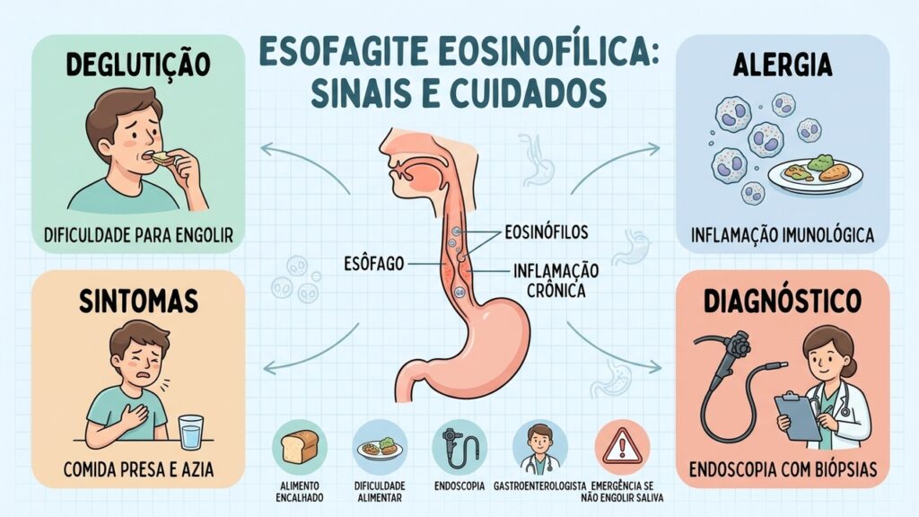 Conheça os sinais da esofagite eosinofílica, a endoscopia com biópsias e as opções de tratamento.