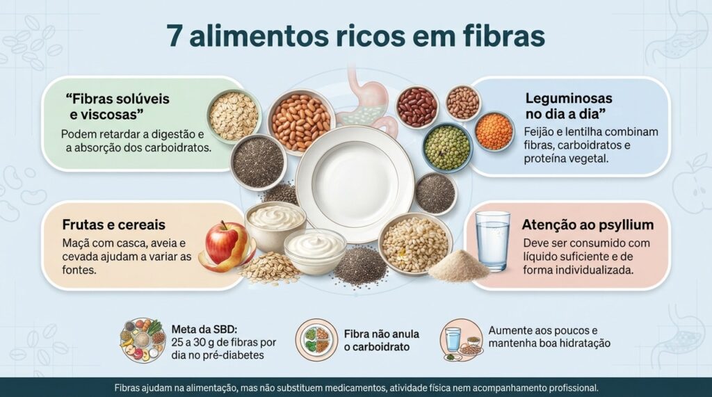 Fibras podem tornar a absorção dos carboidratos mais lenta, mas o controle da glicemia depende do conjunto da alimentação e do tratamento.