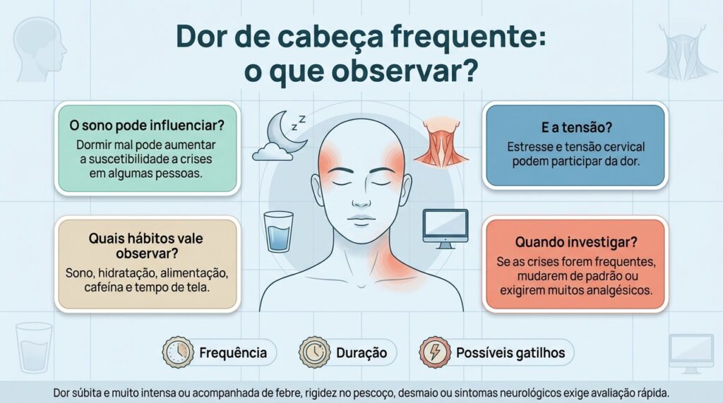 Registrar sono, estresse, hábitos e características da dor pode ajudar a diferenciar os tipos de cefaleia.