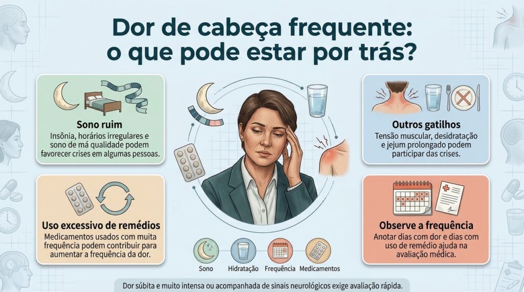 Registrar a frequência das crises, o sono e o uso de analgésicos pode ajudar a identificar padrões importantes.