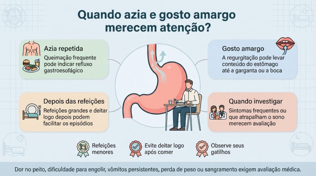 Azia e regurgitação frequentes merecem acompanhamento, especialmente quando começam a interferir no sono ou na rotina.
