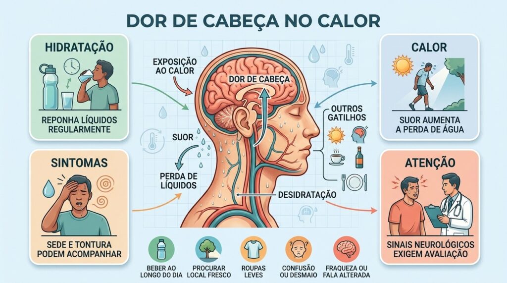 Hidratação, calor, sintomas associados e sinais de alerta ajudam a avaliar cefaleias.