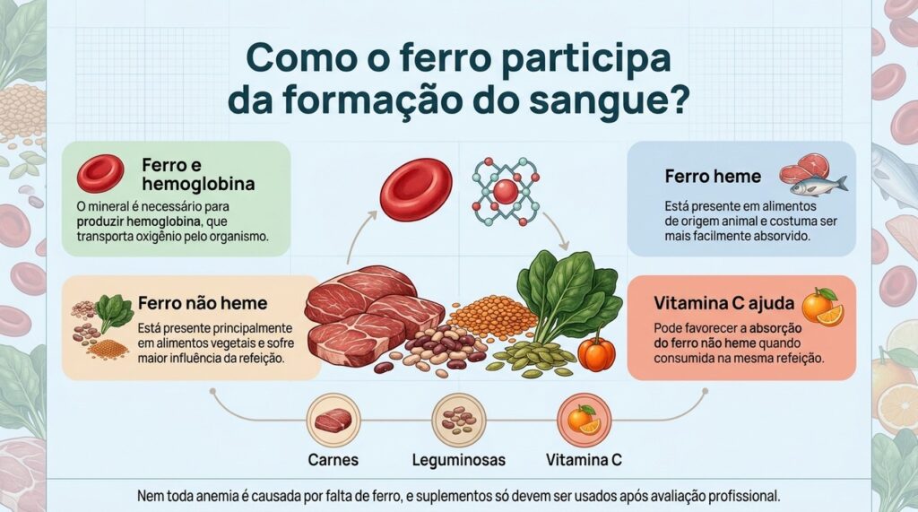 O ferro é essencial para a produção de hemoglobina, mas a prevenção da anemia também depende da causa e do aproveitamento do mineral pelo organismo.