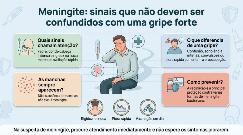 Reconhecer sinais de alerta e procurar atendimento cedo é essencial quando há suspeita de meningite.