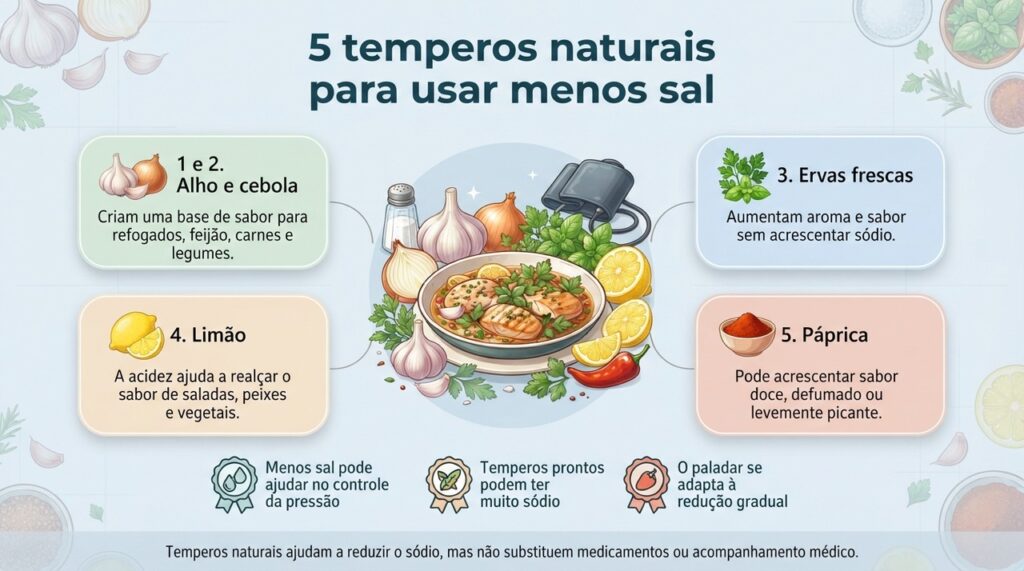 Temperos naturais podem tornar a comida saborosa com menos sal e ajudar a reduzir o consumo de sódio no dia a dia.