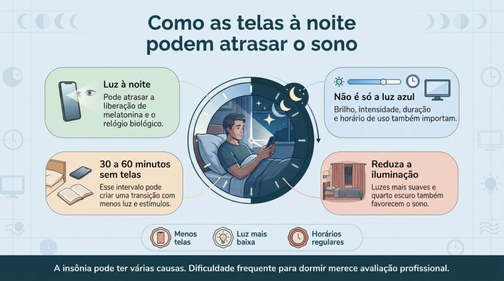 Menos luz e estímulos antes de dormir podem ajudar o organismo a entrar no período noturno com mais facilidade.