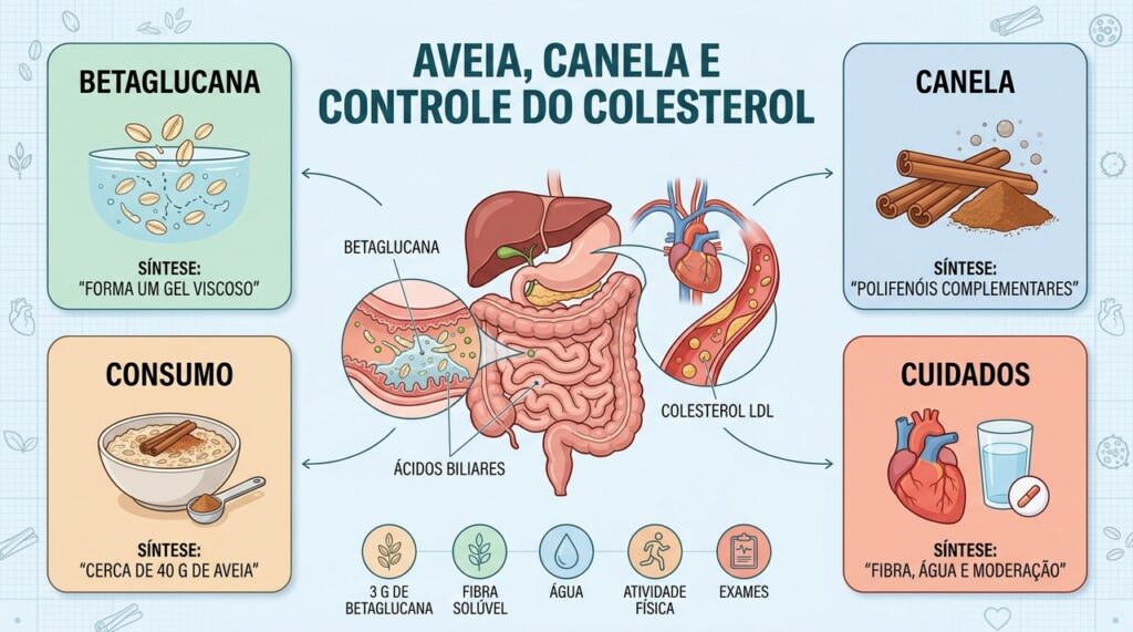 Betaglucana, consumo regular, hidratação e hábitos saudáveis apoiam o controle do colesterol.