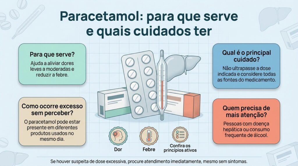 Usado corretamente, o paracetamol pode aliviar dor e febre, mas o excesso aumenta o risco de lesão no fígado.
