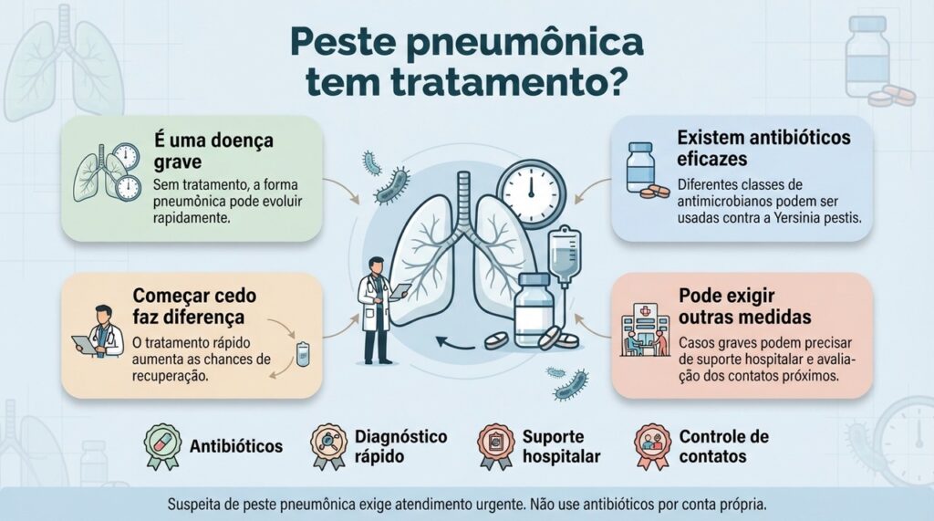 A peste pneumônica é tratável, mas precisa de diagnóstico e início rápido dos antibióticos.