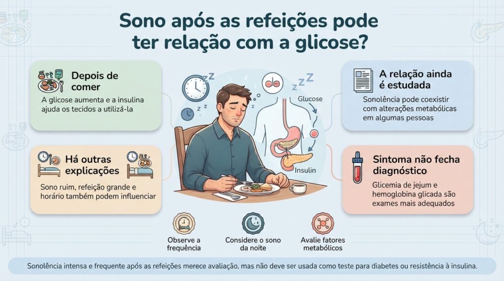 A resposta da glicose pode ser investigada em alguns casos, mas sono depois de comer tem várias causas possíveis.