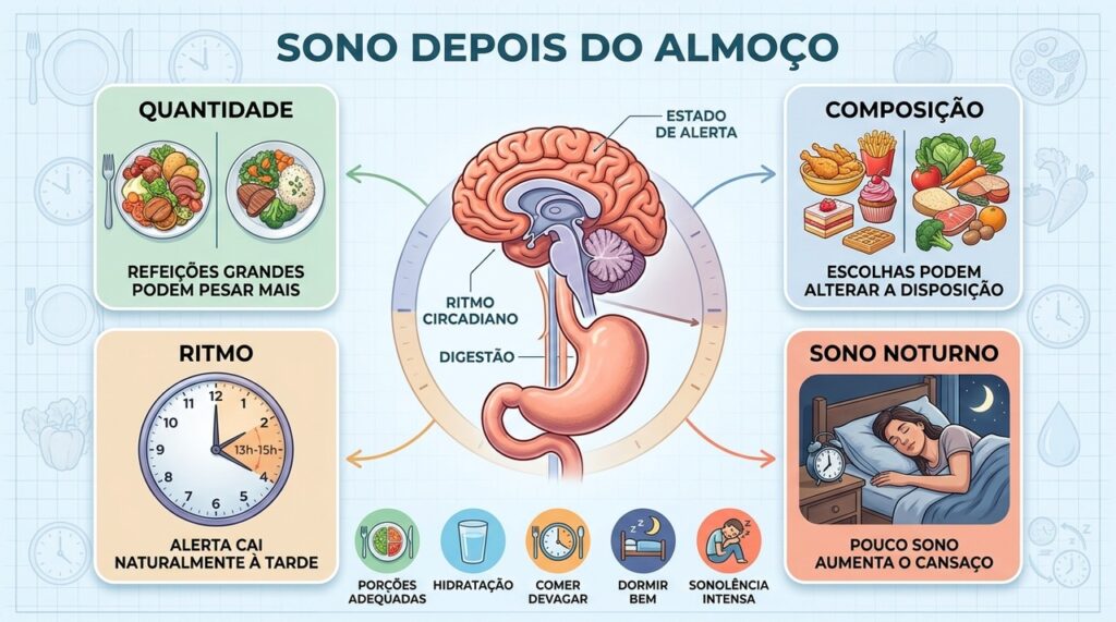 Porções, composição da refeição, ritmo circadiano e sono noturno influenciam a disposição.
